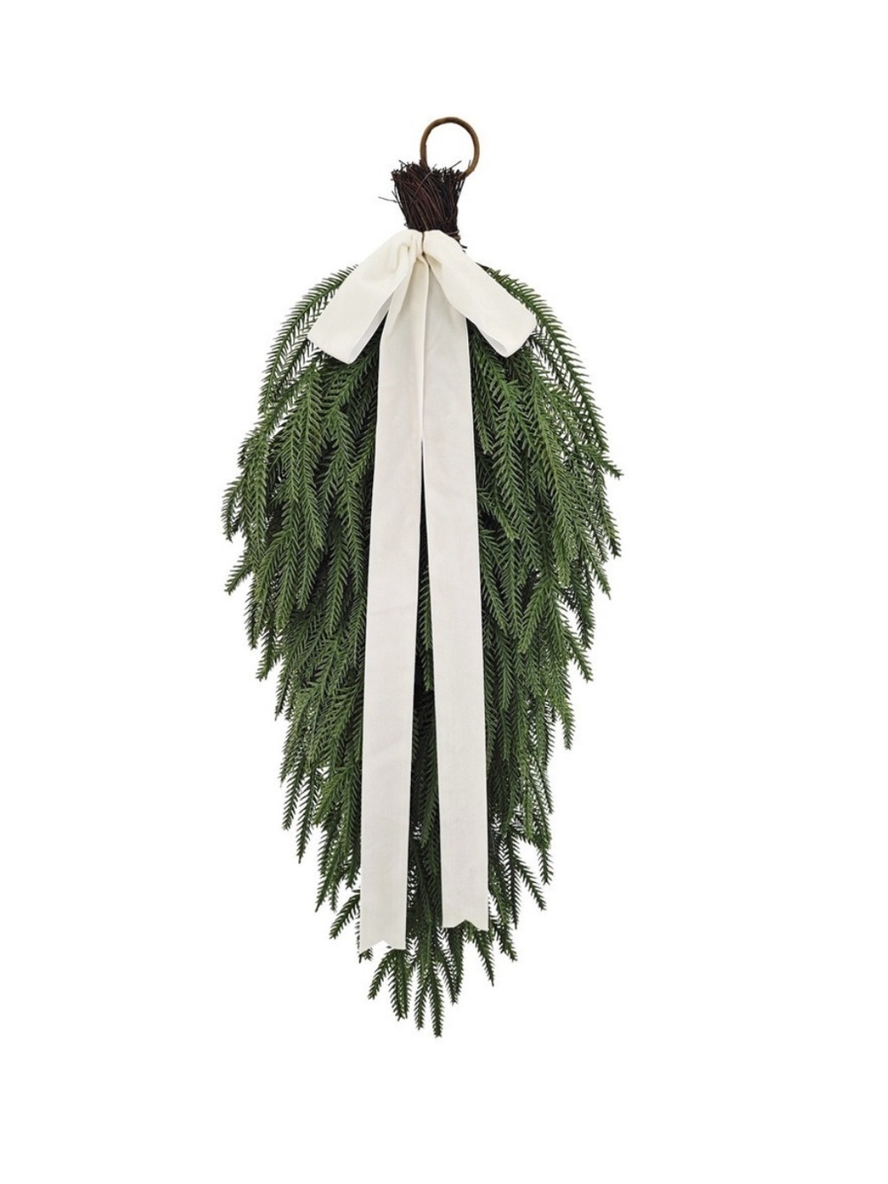 My Texas House Natural Feel Cedar Christmas Swag Cream with Velvet Bow 28"